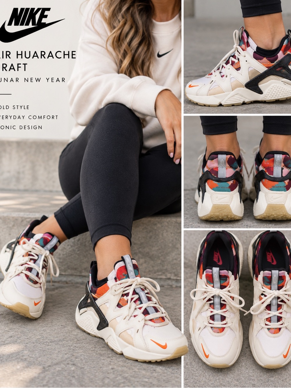 Nike Women’s Huarache Craft White with Multicolor Accents Sneakers